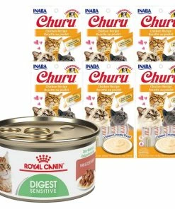 Coupon 🎉 Royal Canin||Inaba Royal Canin Digest Sensitive Thin Slices in Gravy Canned Food + Inaba Churu Grain-Free Chicken Puree Lickable Cat Treat 👍