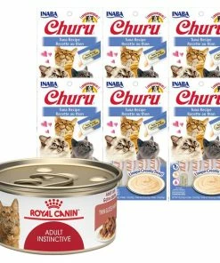 Best deal โ๏ธ Royal Canin||Inaba Royal Canin Feline Health Nutrition Adult Instinctive Thin Slices in Gravy Canned Food + Inaba Churu Grain-Free Tuna Puree Lickable Cat Treat ๐