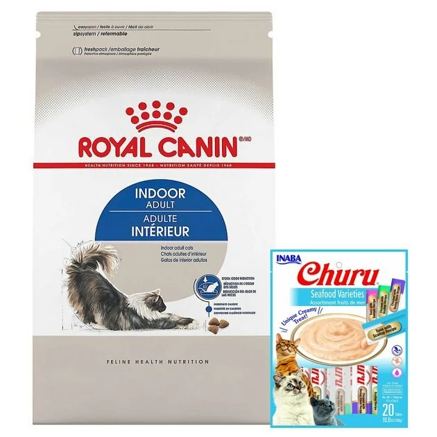 Best reviews of π₯° Royal Canin||Inaba Royal Canin Indoor Adult Dry Cat Food, 15-lb bag + Inaba Churu Seafood Puree Variety Pack Grain-Free Lickable Cat Treat, 0.5-oz tube, 20 count π